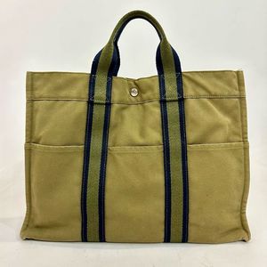 Hermes Toile Fourre Tout MM Green Canvas Tote